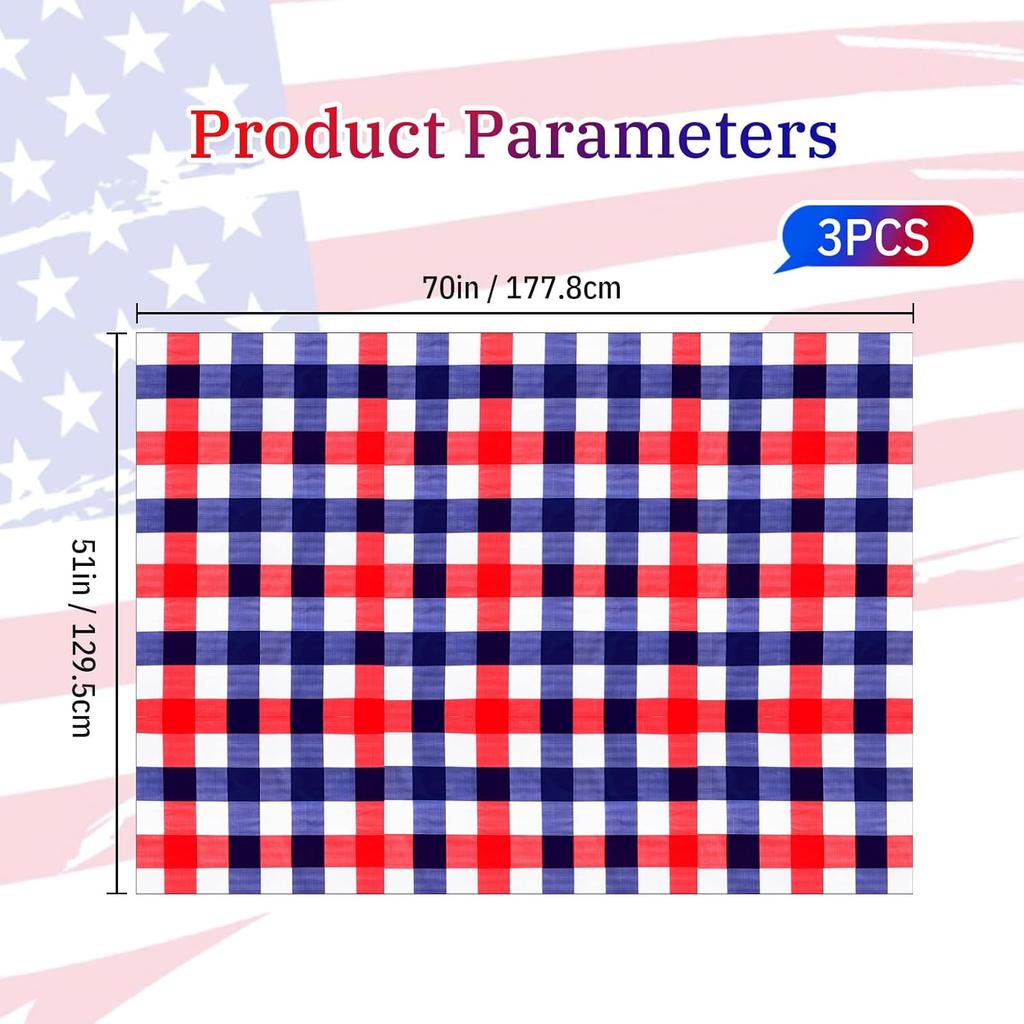 Boao 3 Pieces 4th of July Table Cloth Memorial Day Red White and Blue Tablecloth Buffalo Plaid Plastic Table Covers Rectangle Checkered Patriotic