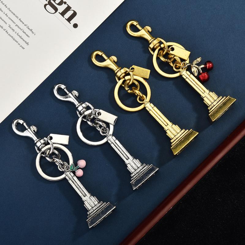 Fashionable Fruits Construction Tower Car Keychain For Women Girls High-End Backpack Decoration Exquisite Accessories Gifts
