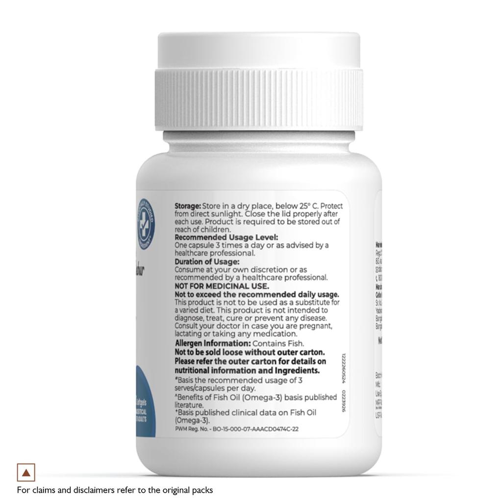 Siens By Dabur Omega-3 Fish Oil Capsules 3000mg | 30 Softgels For Heart, Brain, Skin & Joint Health | EPA DHA From Wild Icelandic Fish