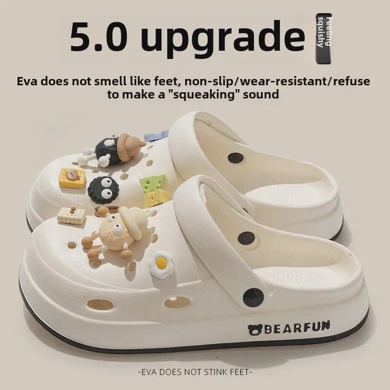 Summer Cartoon Slip-On Outdoor Slippers: Non-Slip Baotou Beach Shoes with Thick Soft Soles