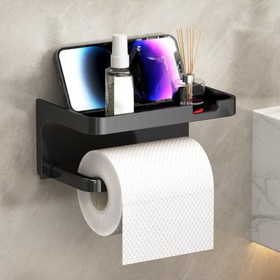 1 Uchwyt na papier toaletowy montowany na ścianie, z uchwytem na telefon komórkowy i perfumy – bez konieczności wiercenia, wytrzymały plastikowy pojemnik do przechowywania w łazience