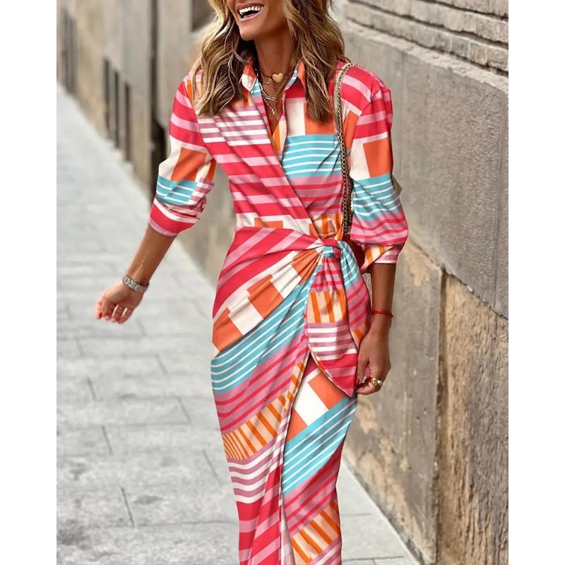 Fashion Trend Print Long-sleeved Dress Woman