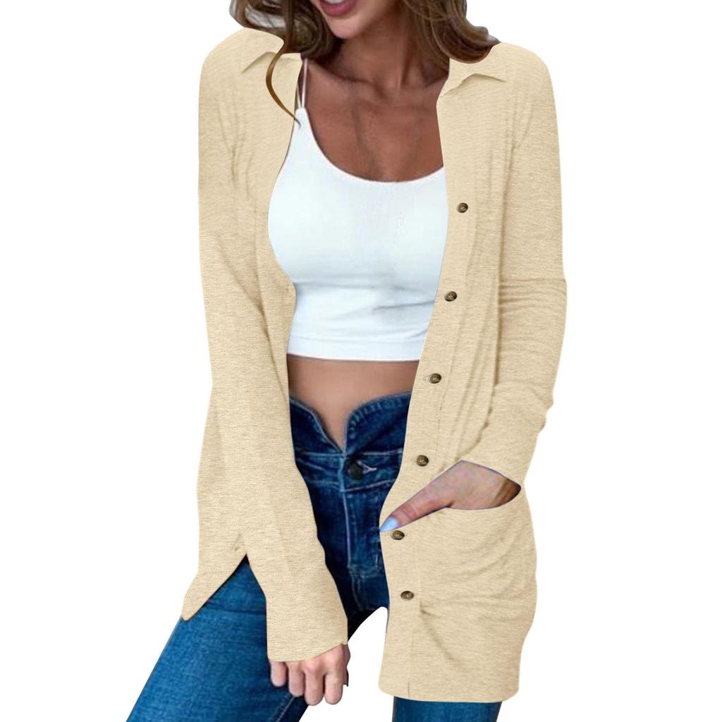 Women's Fashion Cardigan Lightweight Long Sleeve Button Loose With Pocket Solid Color Jacket