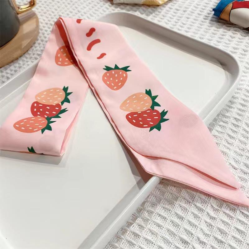 Small White And Tender Green Silk Scarf For Women, Thin Streamer, Headband, Hair Tie, Bag Decoration Long