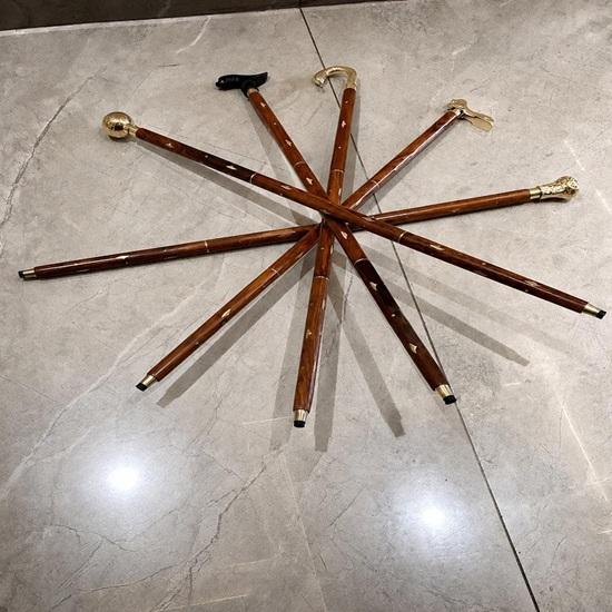 Victorian Walking Cane Set of 5 Brass Handle Wooden Canes 93.98 cm