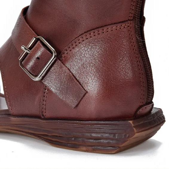 Johnature Women'shoes Roman Sandals Fashion Versatile Flat Genuine Leather Peep Toe Short Boots