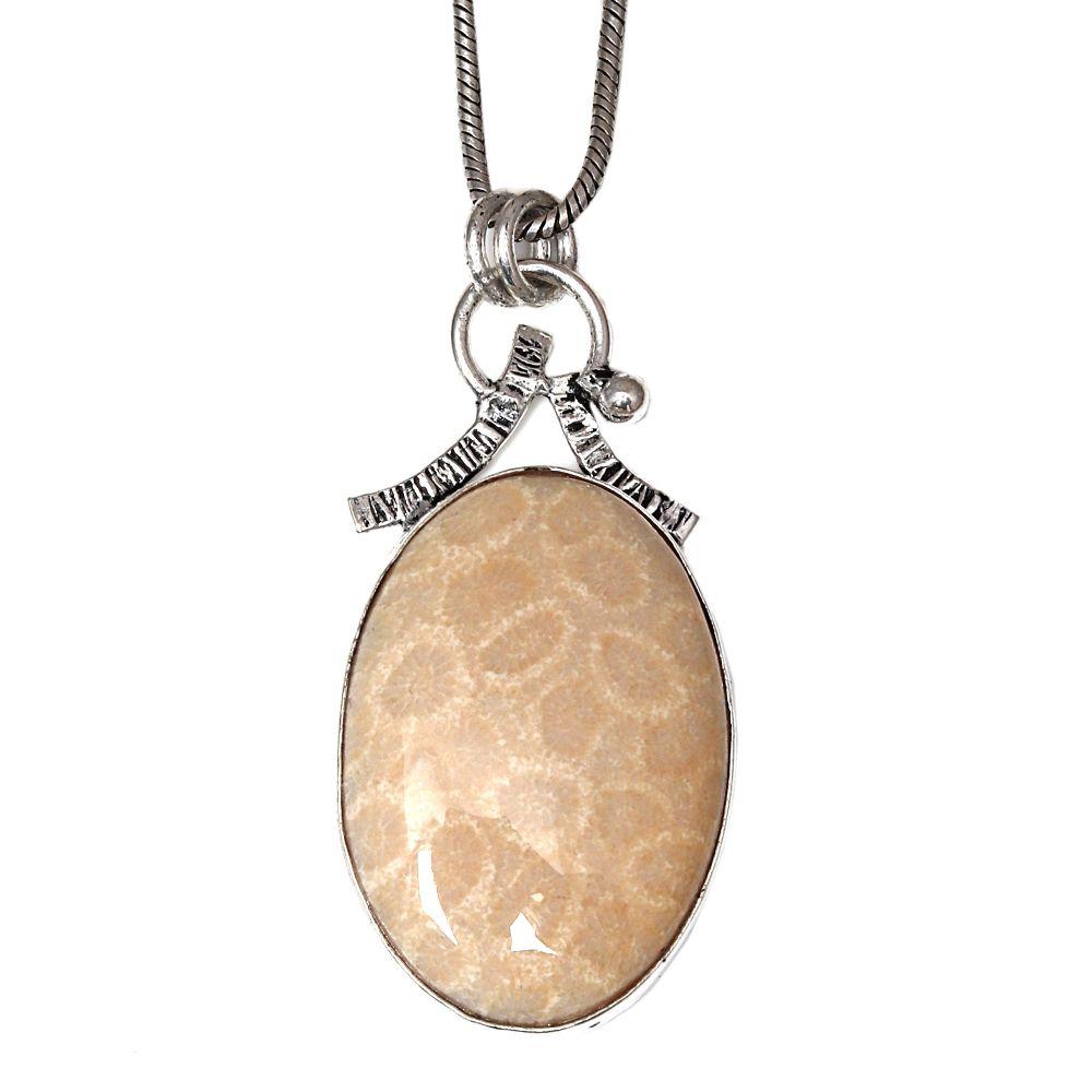 

Necklace Fossil Coral Gemstone Handmade Silver Jewelry 2