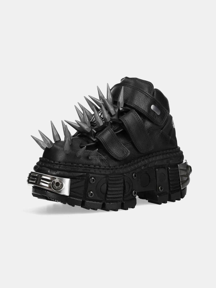 Fashion NEW Rivets Sneaker Lace-Up Gothic Punk Thick Bottom Hot Girls Leather Solid Color Fashion Elegant Concise Shoes Newest
