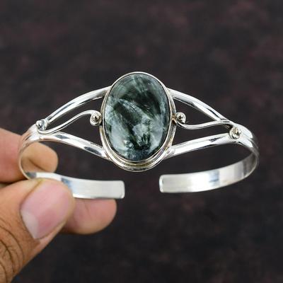 Seraphinite Bangle Gemstone Cuff Bracelet Adjustable Bangle 925 Sterling Silver Bangle Handmade Jewelry Stylish Cuff Bracelet Gift For Wife