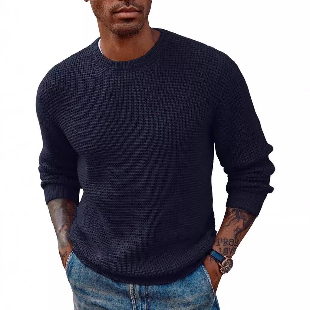 Men Round Neck Pullovers Long Sleeve Jumpers Knitted Sweater Casual Basics Sweaters Male Spliced Streetwear Autumn 2025