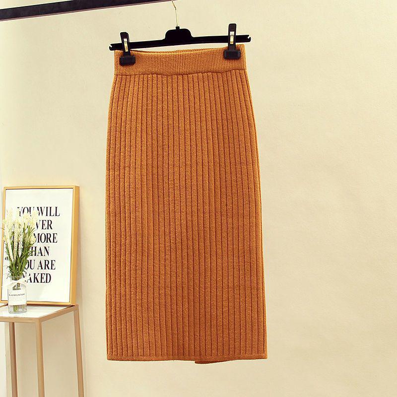 2024 Dámská zeštíhlující vlněná sukně střední délky s rozparkem