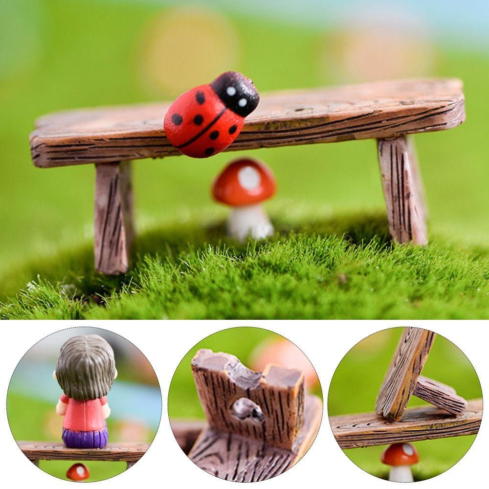 Romantic Mini Wooden Chair Figurine Dolls Succulents Bonsai Ornaments DIY Resin Love Stool