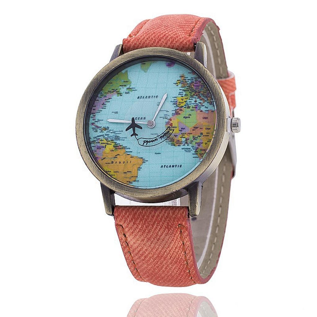 Fashion Retro Belt Quartz Watch Airplane Second Hand Map Watch Unisex
