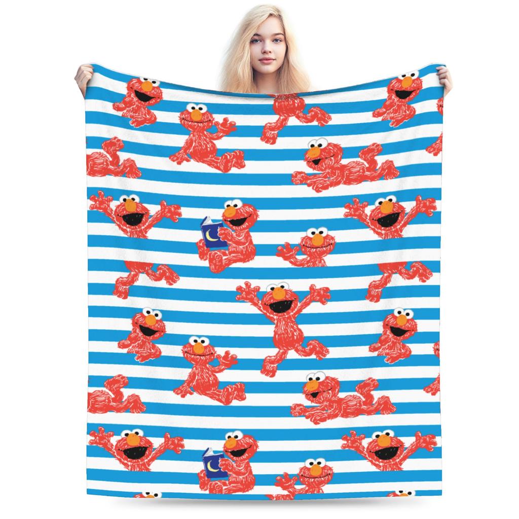 S-Sesame Street Elmo Cookie Wool Blanket Sesame Street Cartoon Comedy Funny Throw Blanket for Home 125*100cm Bedspreads