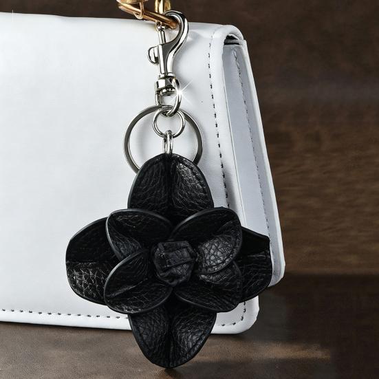 Schlüsselanhänger Anhänger Handgenäht Kunstleder Kamelienblüte Design Schlüsselkette mit Metall Karabinerhaken Leichtes Tasche Anhänger Zubehör