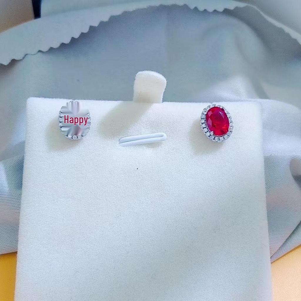 Simulated Pigeon Blood Red Ruby Jewelry Set: Ring, Earrings, and Pendant Necklace