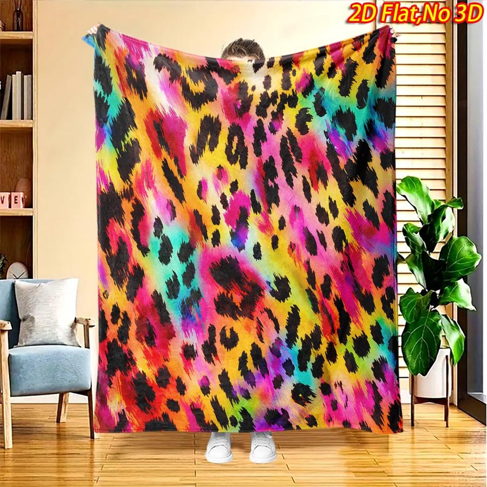 1pc 2D Flat Printing Spring And Summer New Arrival Multicolor Leopard Digital Print Blanket, All-Season Use, Casual Throw, 100% Fiber Soft And Comfort