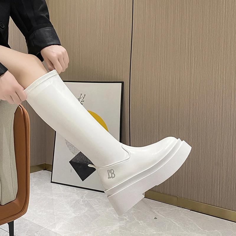 High Quality Stretchy Slip-on Platform Boots Spring Autumn Commuter Fashion   Black Long Women Boots for Women Zapatos De Mujer