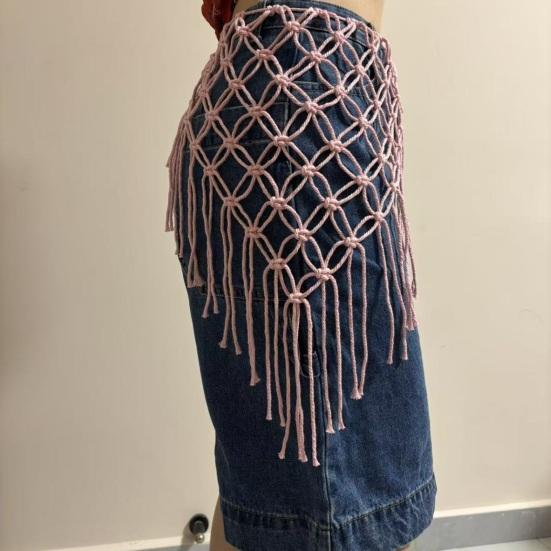 Bohemian Braided Waist Sash Hip Sash Belt with Long Tassels Women Knotted Cord Sash Fashion Accessory for Dresses Skirts Jeans