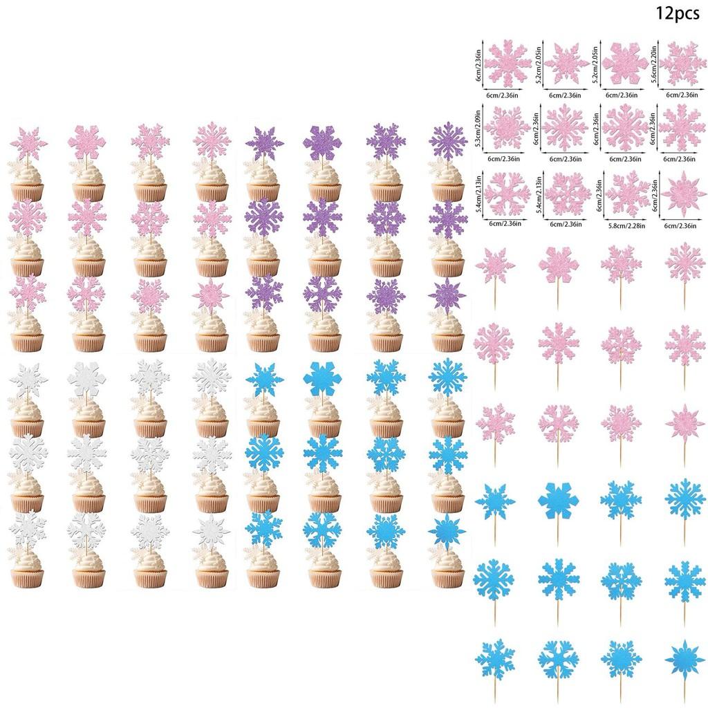 Christmas Snowflake Cake Toppers With Shining Design Paper For Holiday Party Decor