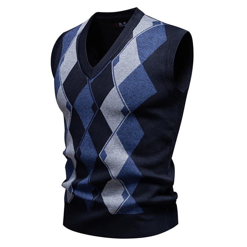 Autumn and Winter Men's New Knitted Sweater Vest Fashion V-neck