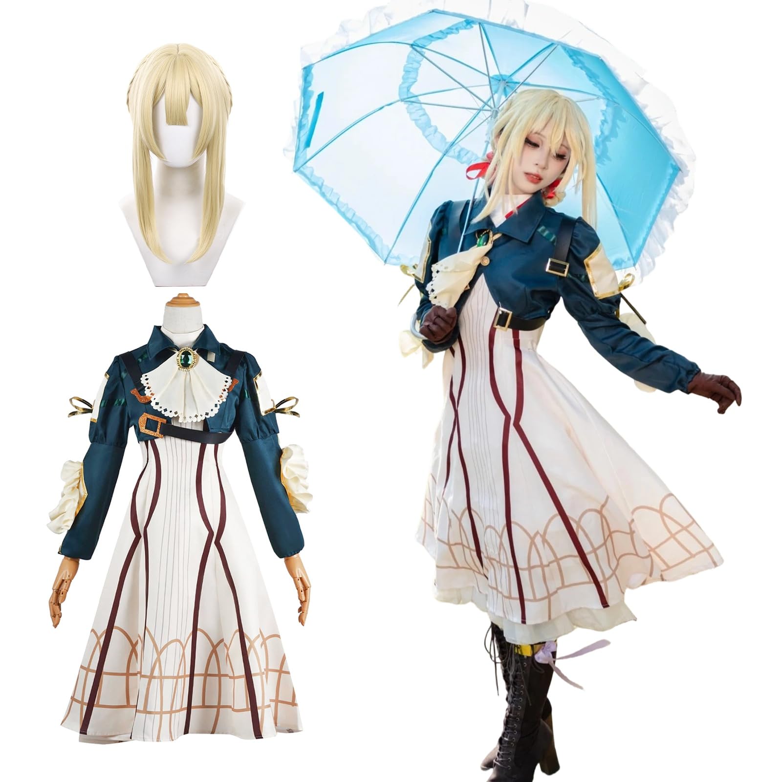 Violet Evergarden Cosplay Costume with Auto Memory Doll Cosplay Deluxe Anime Adult Fancy School Stage Outfit Evergarden Wig Size [Kamihei Ryohin] Wig,