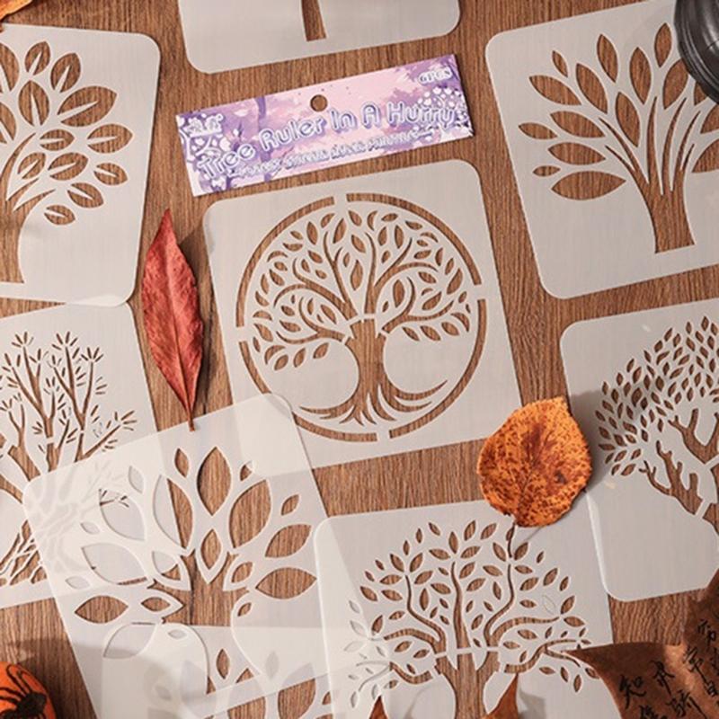 6 Pcs Tree Stencils Cartoon Leaf Stencils Hollow Out Drawing Templates for DIY Projects Reusable Painting Template