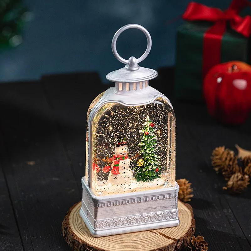Christmas Decorations Night Light Portable Small Oil Lamp Falling Snow Music Box Music Box Scene Arrangement Craft Gifts