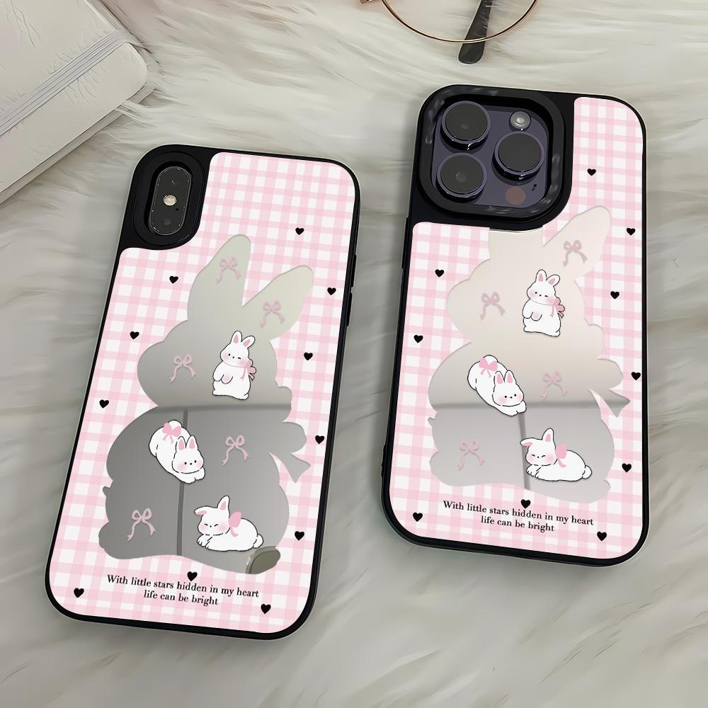 Mirror Phone Case for iPhone 15 11 13 14 for 15 16 Pro Max 12 13 16 Pro Cloud Flower and Animal Cute Style Phone Case
