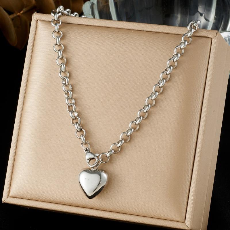 Gold Plated Chunky Rolo Chain 3D Heart Pendant Necklace