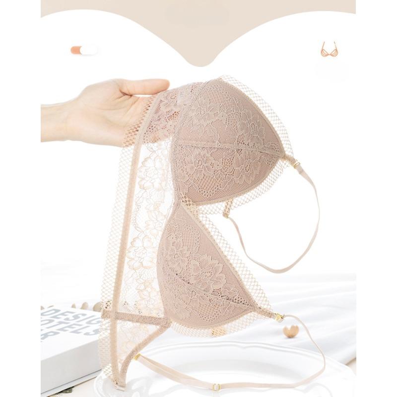 U-shaped Back Underwear Lace Hollow Triangular Cup Underwear Deep V Gathering Bra Sexy Sweet Thin Breathable Women's Bra