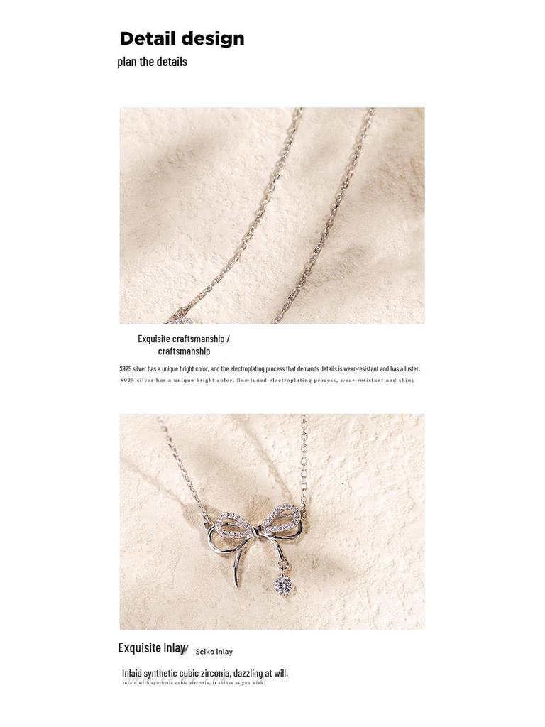 S925 Silver Bow & Butterfly Necklace Set - Trendy Christmas Gift for Her