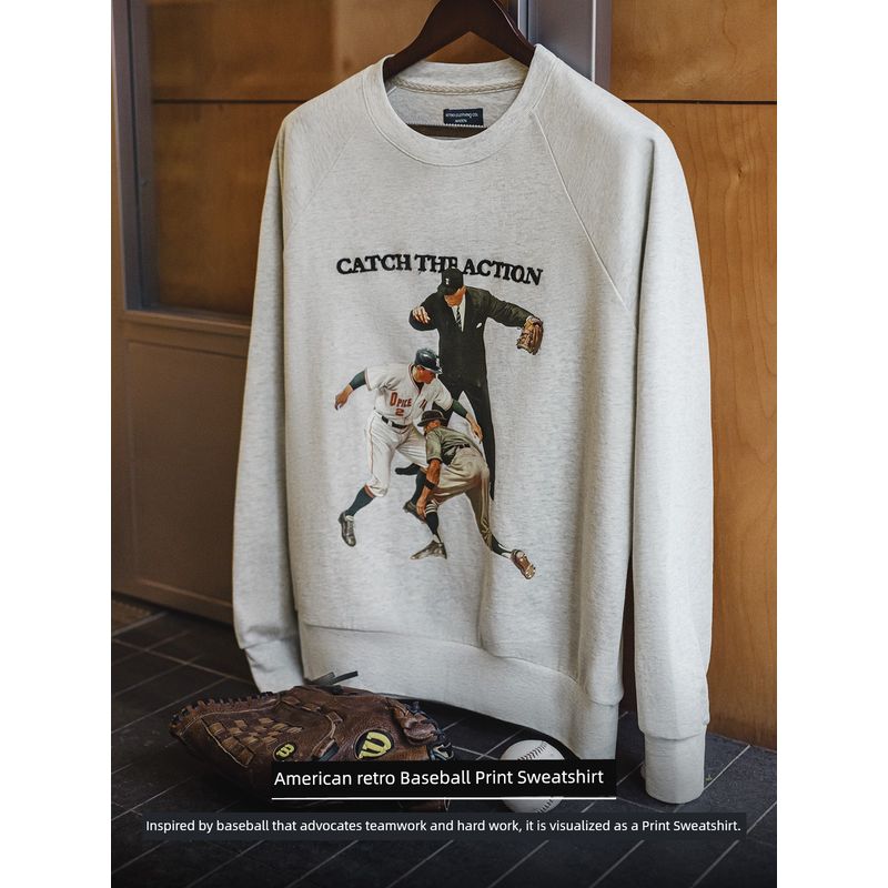 Madden Parka American Retro Baseball Print Sweatshirt Heavy Weight Letters Embroider Loose Casual Top Boys Autumn