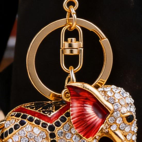 Rhinestone Elephant Keychain Alloy Good Luck Keychain with Keyring Sparkling Elephant Keychain Bag Charm Gift for Men Women