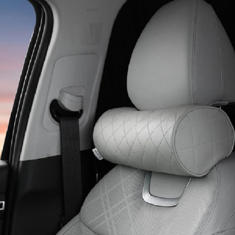 Luxury Car Seat Neck Pillow Headrest Leather Memory Chair Cervical Pillow Breathable Office Headrest Foam Protector Cylindr T3K2