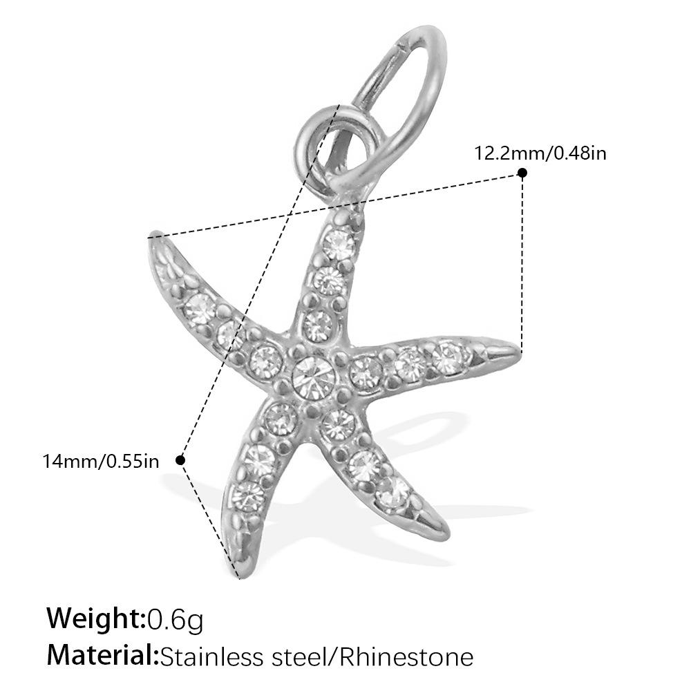 Diamond-Studded Dolphin & Starfish Stainless Steel Pendant - Cute Ocean Animal Jewelry Accessory