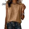 Lightweight Breathable Shirt Summer Tops for Women, Round Neck Sleeveless Pullover Tops, Pure Color Stretchy Loose Fit Regular Vest Work Party