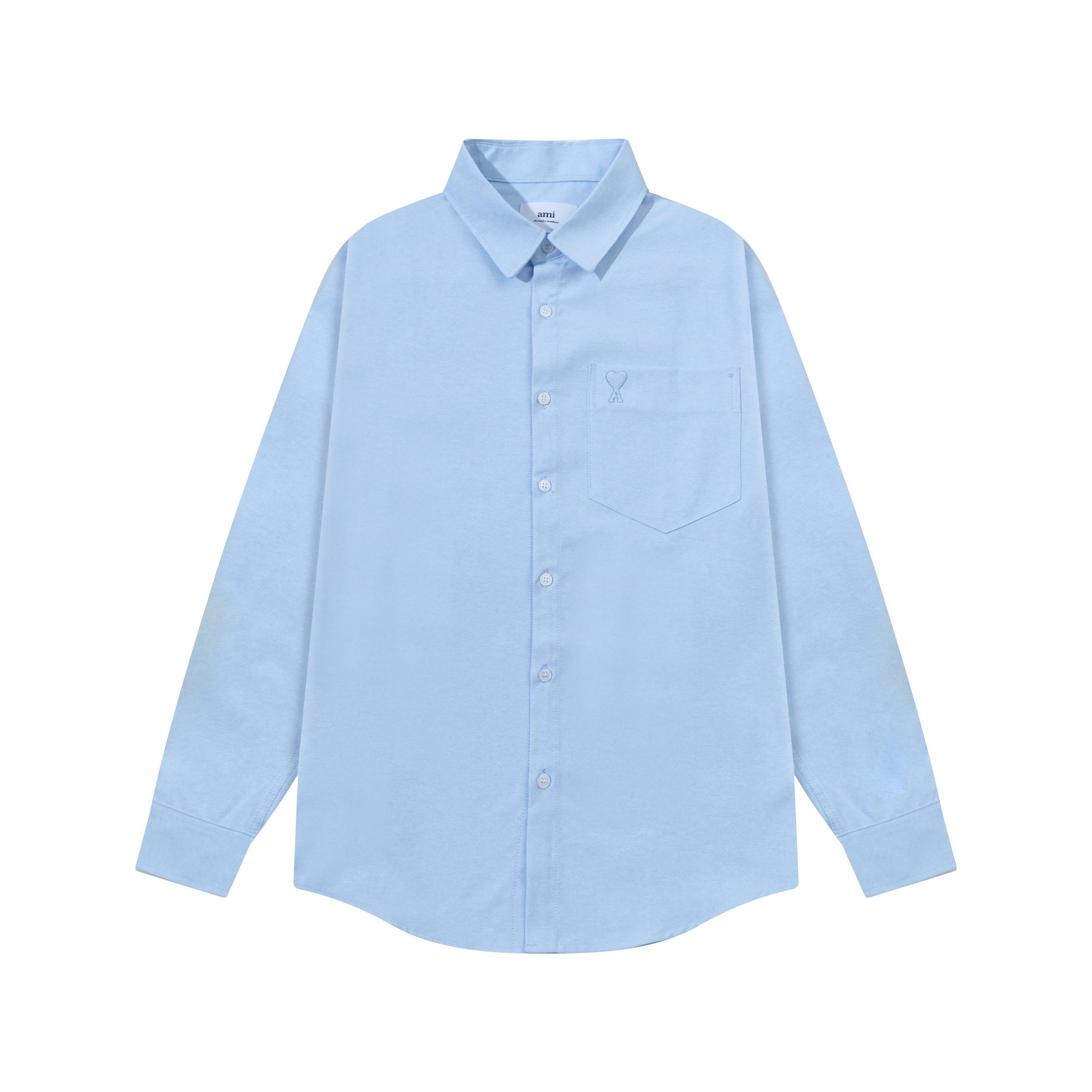 

AMI 2025 Autumn New Product Chest Pocket Classic Invisible 3D Embroidered Small Love Casual Cotton Solid Color Long Sleeve Shirt S