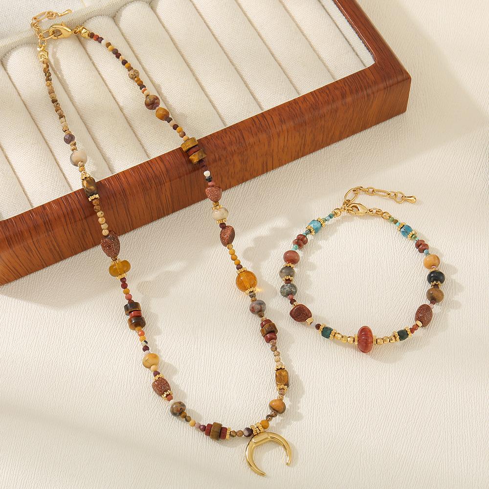 Maillard handmade old money wind tiger's eye stone beaded necklace high-end light luxury original design autumn and winter sweater chain