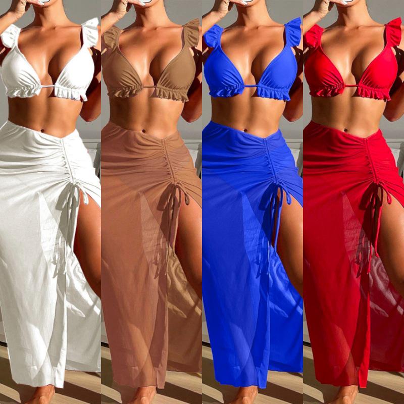 

Women s European and American Three-Piece Bikini with Long Skirt Small