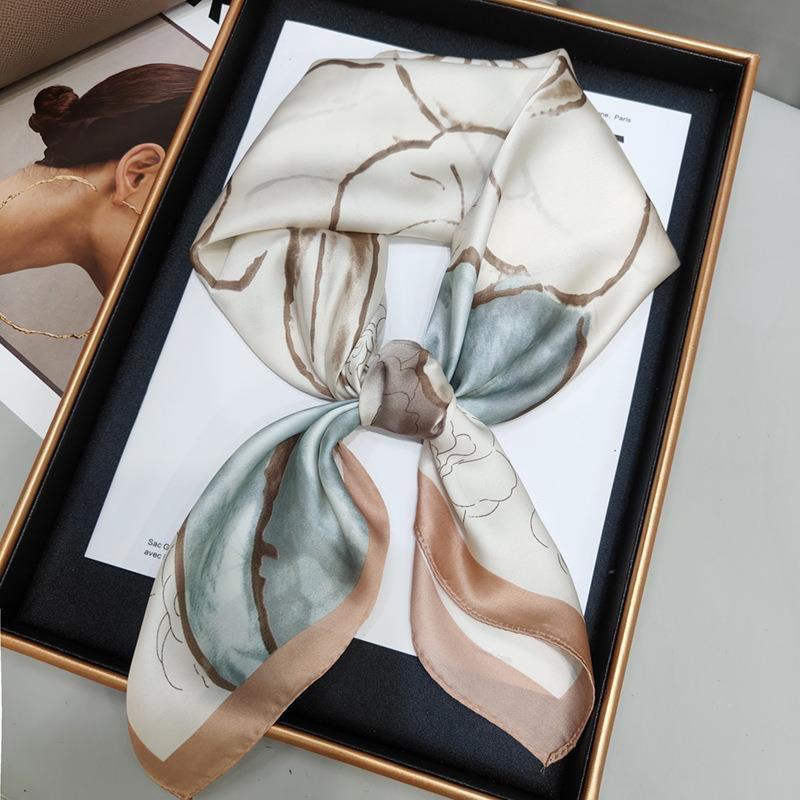 Luxury Satin Print Silk Scarf Square Women Streamer Neck Scarves Wrap Head Kerchief Beach Hair Band For Woman Bandana Summer