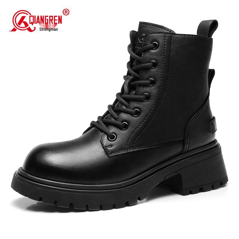 

Women s English Style Fleece-Lined Cowhide Ankle Boots, Wool, Round Toe, Warm Thickened, Winter Martin Style, Model 3515. 38