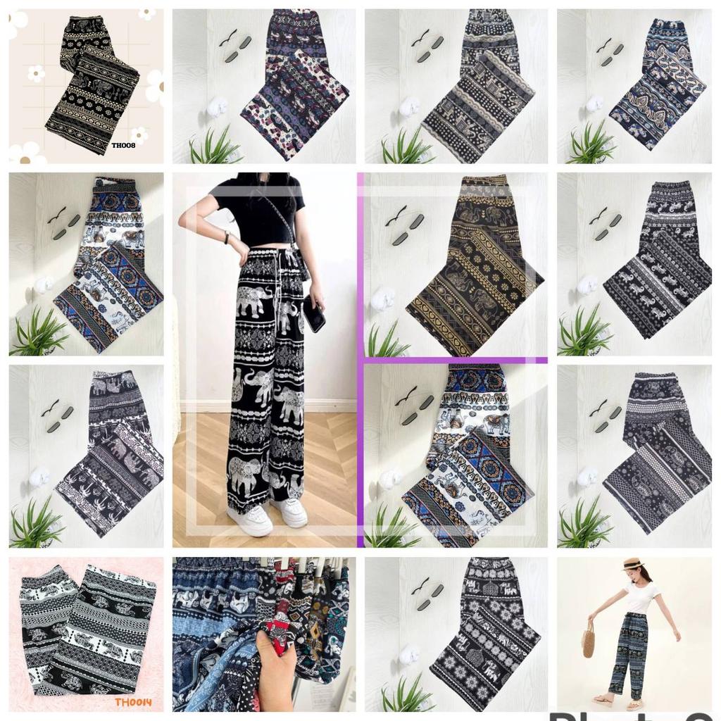Elephant Pants Adjustable Elastic High Waistband Strap Loose Leg Unisex Man Women Print Thailand Casual Streetwear Beach Bohemian Retro Vintage