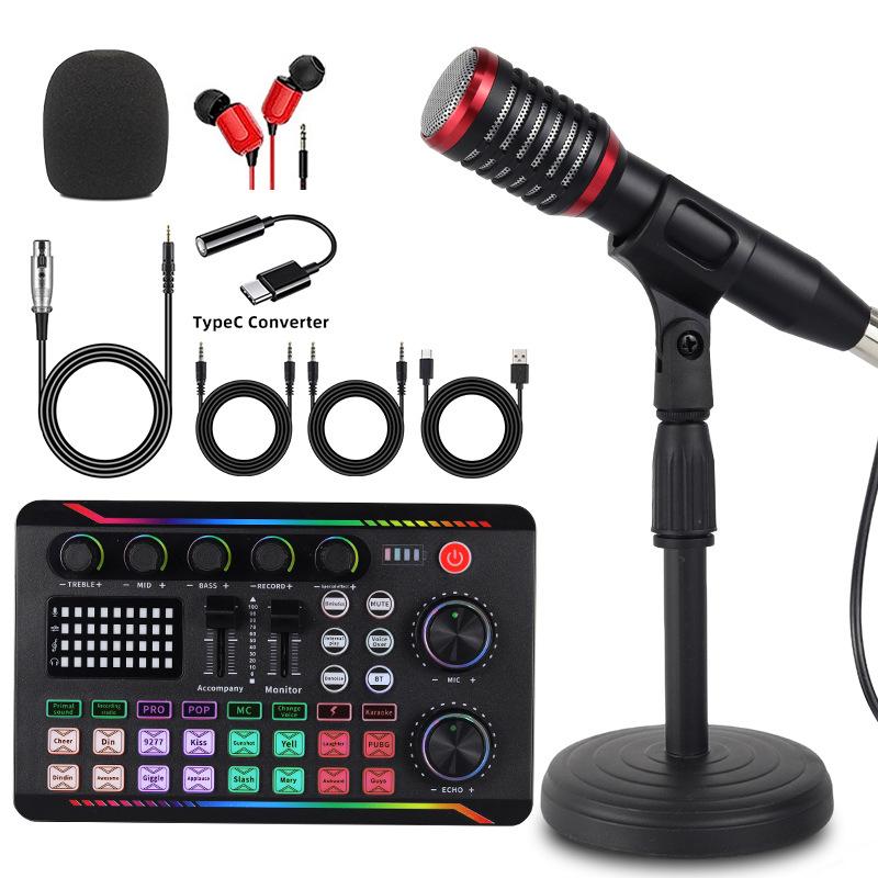 SM58 Wired Dynamic Microphone Set for Mobile & Computer Live Broadcast with V8s Sound Card & Desktop Stand