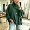 Women's Color Turtleneck Long Sleeve Knit Pullover Sweater with Side Slits