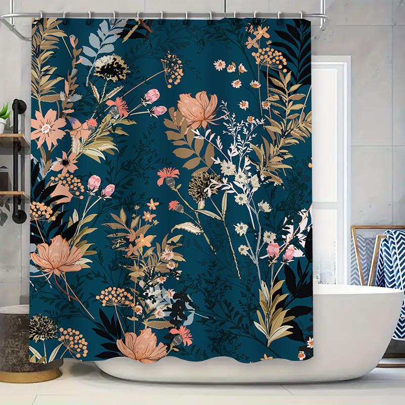 

Elegant Dark Blue Floral Shower Curtain With Pink Gold Decor Modern Bathroom Accessories For Home Decoration (59 X 72 In) W60H190(CM)-1 Pcs