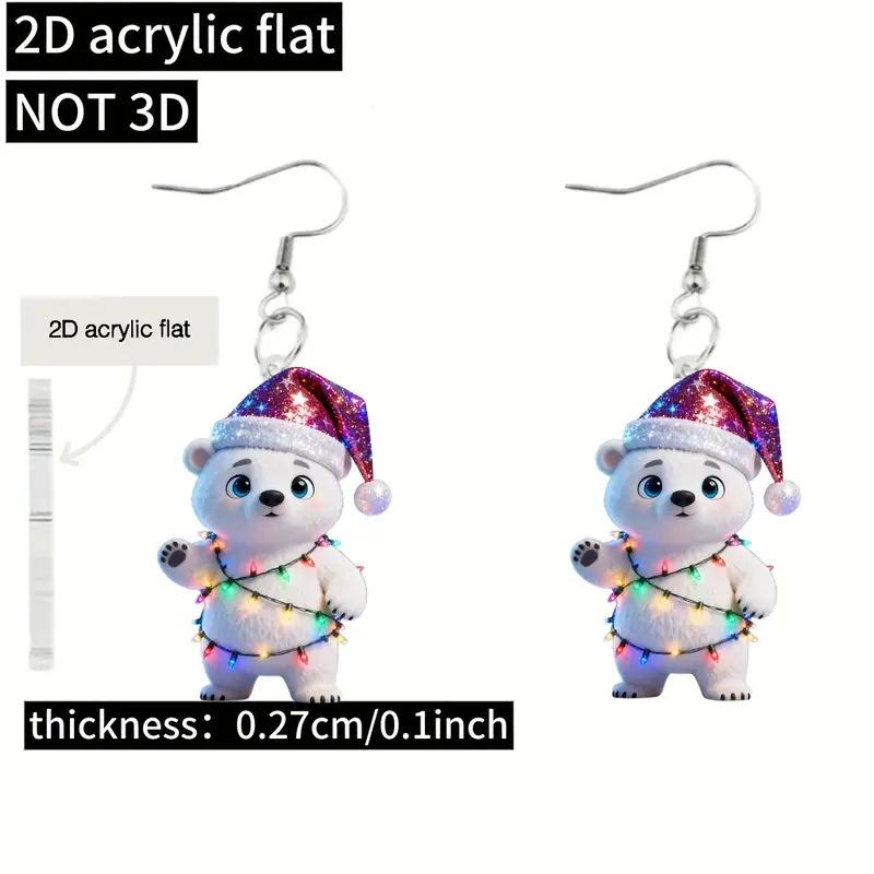 Cross-border new bear earrings, flat acrylic with Christmas hat and flashing lights, cute polar bear earrings.
