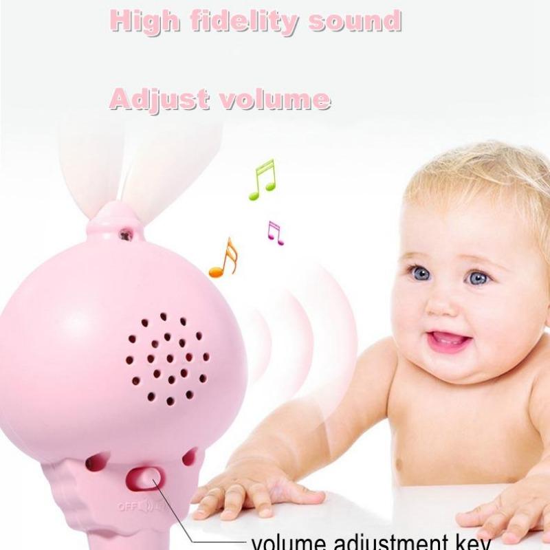 Muzyka dla dzieci migające grzechotki królik gryzak ręczne dzwonki mobilne niemowlę Stop płacz łzy grzechotki noworodka wczesna zabawka edukacyjna 18M MYY