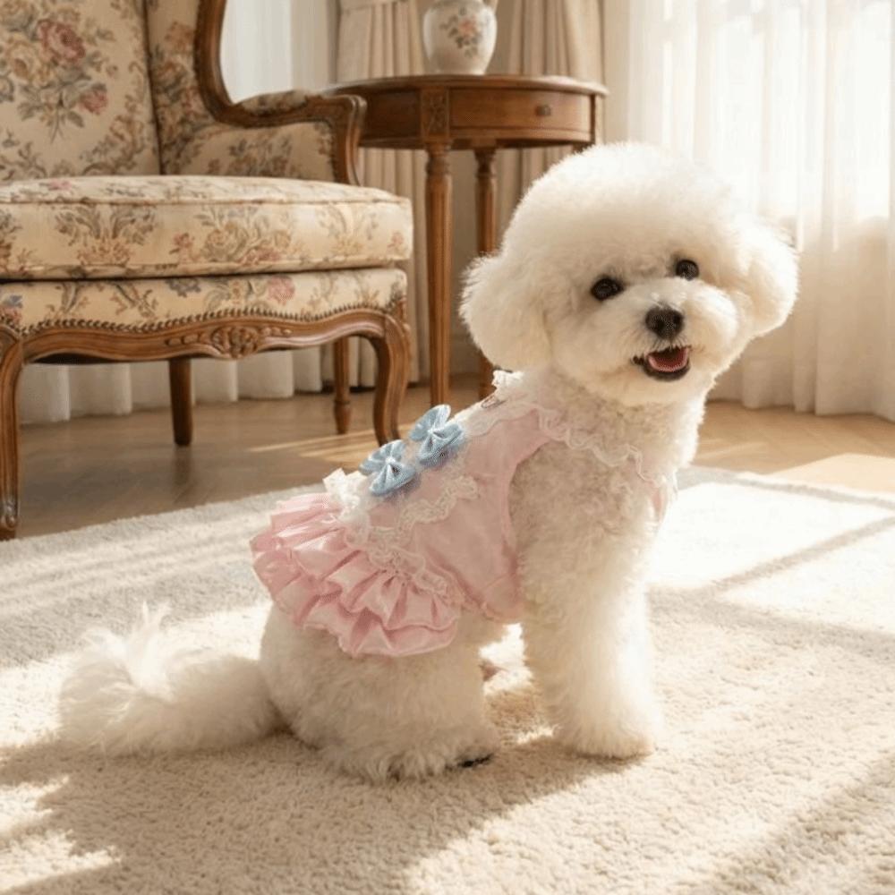 Korean Sweet Dog Princess Dress Lace Strap Dog Puff Skirt Pet Lace Dress  Outdoors Activities