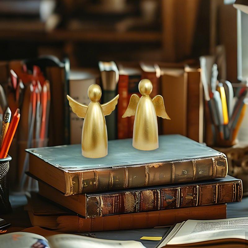 Christmas Angels Figurine Set Of 2, Gold Xmas Angels Decor, Christmas Decorations Small Angel Statues, Healing Angel Gifts